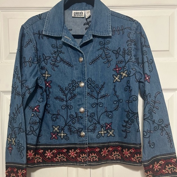 Chico's Embroidered Floral Vintage Denim Jacket Size Small - Picture 1 of 8